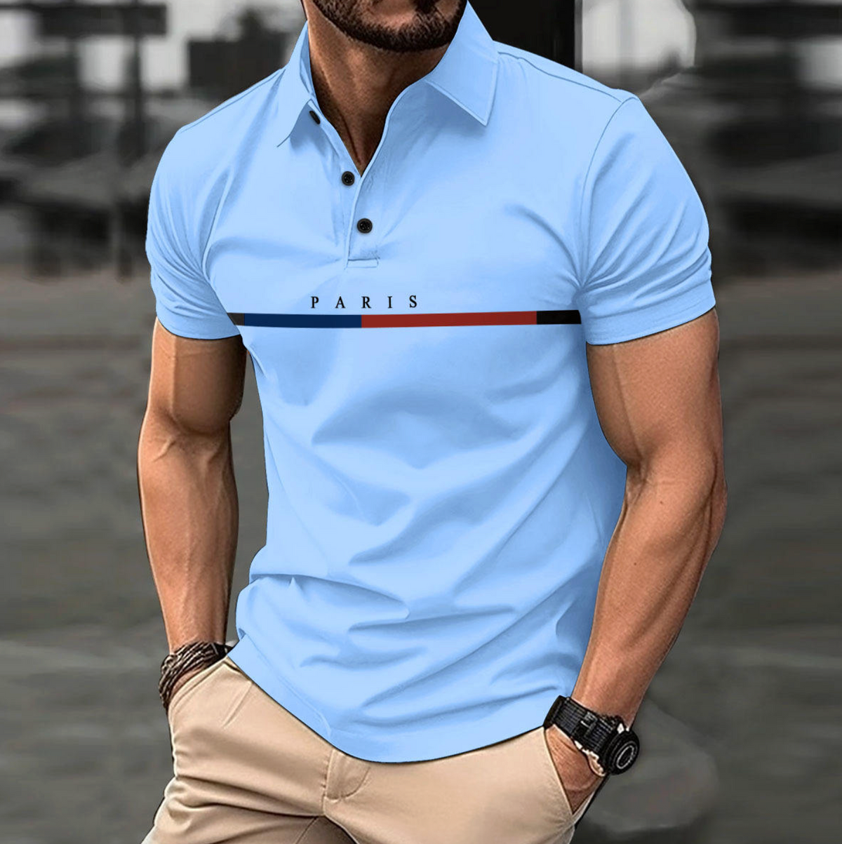 Men's Custom Paris Printed Knitted Polo Shirt