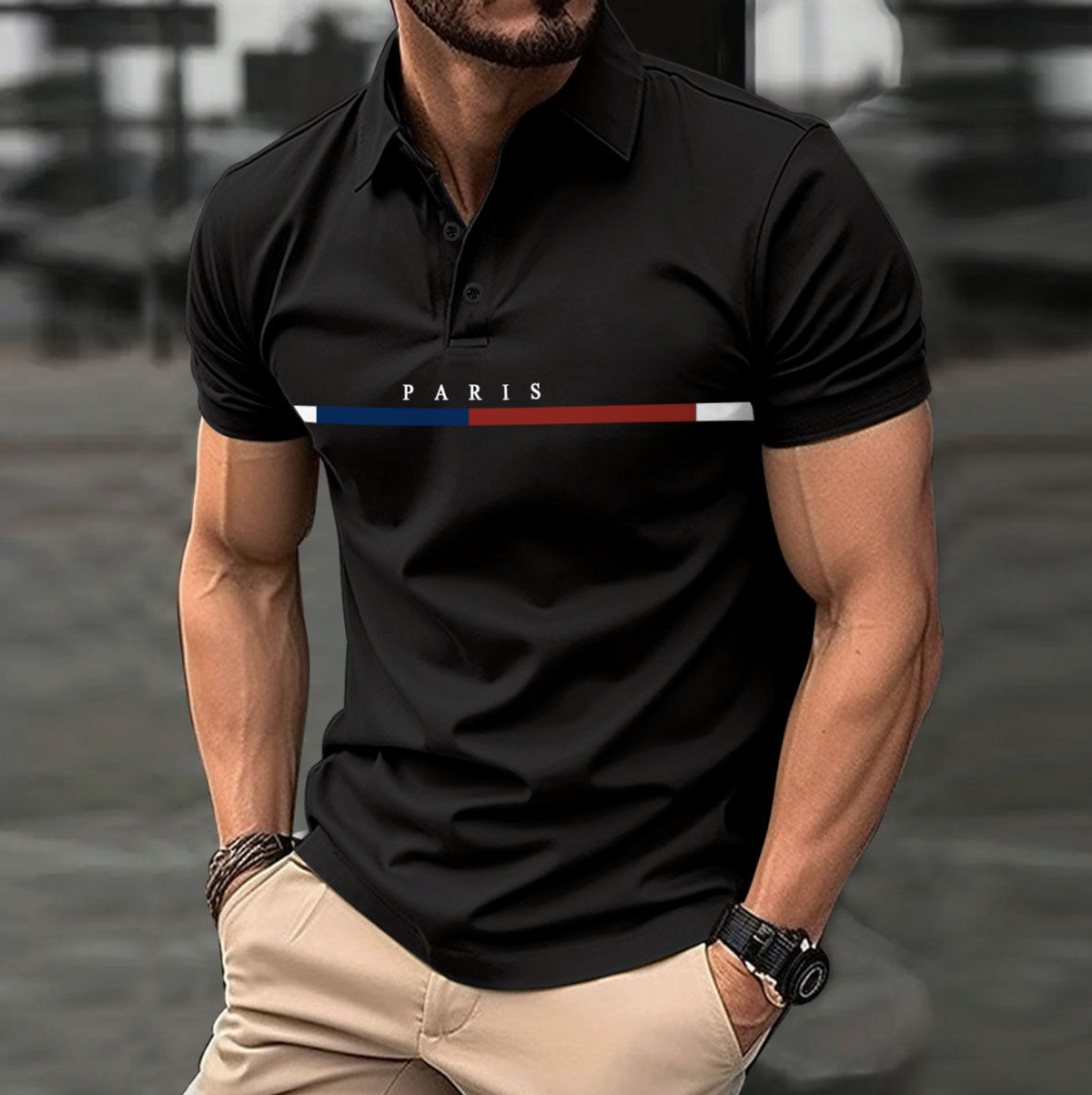 Men's Custom Paris Printed Knitted Polo Shirt