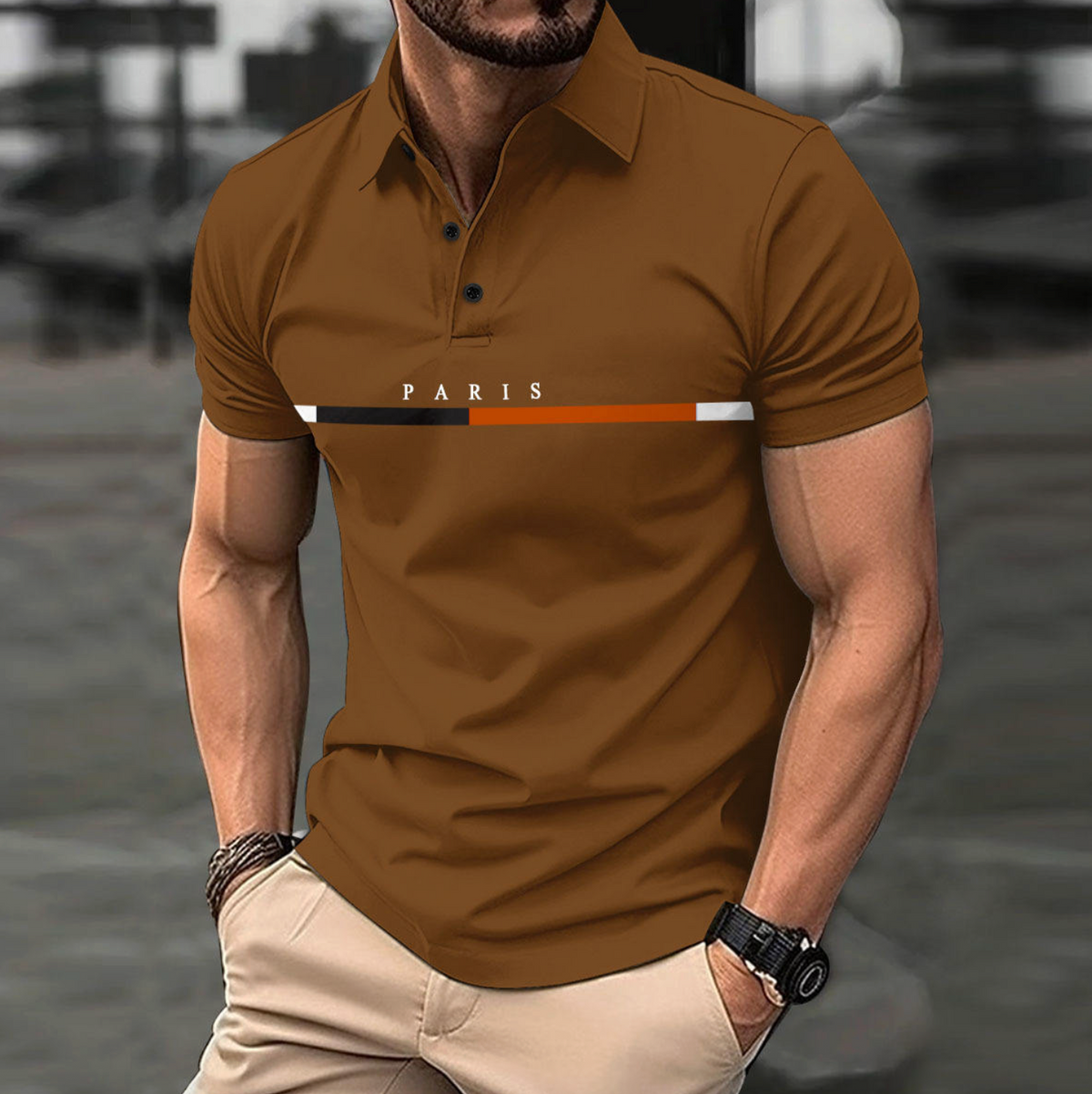 Men's Custom Paris Printed Knitted Polo Shirt