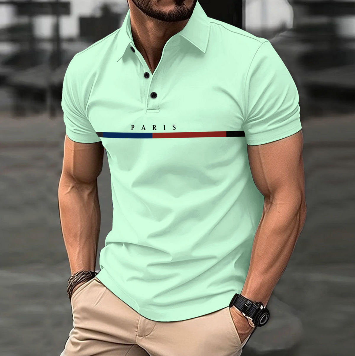 Men's Custom Paris Printed Knitted Polo Shirt
