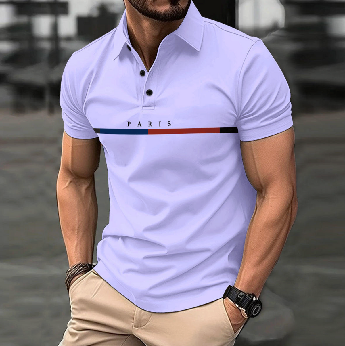 Men's Custom Paris Printed Knitted Polo Shirt